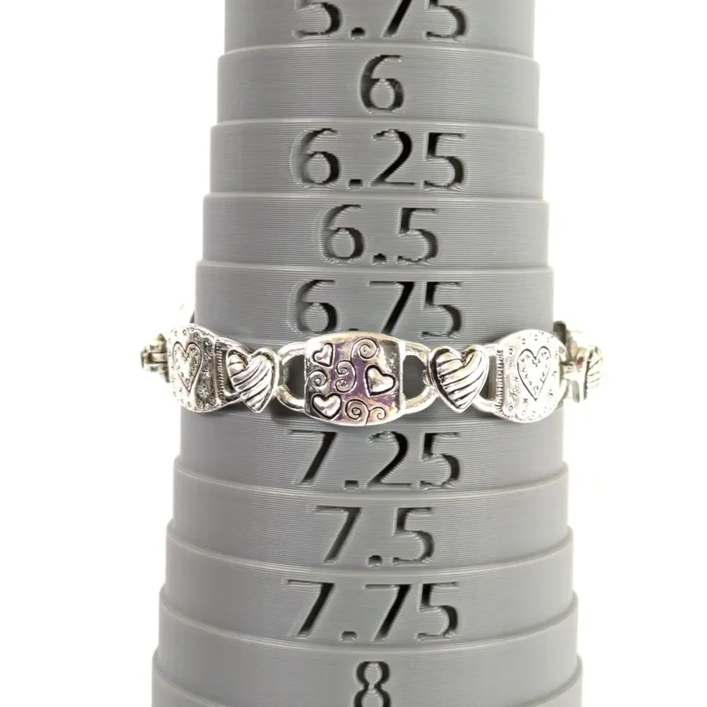 Silver Tone Puffy Heart Swirl Link Bracelet 7